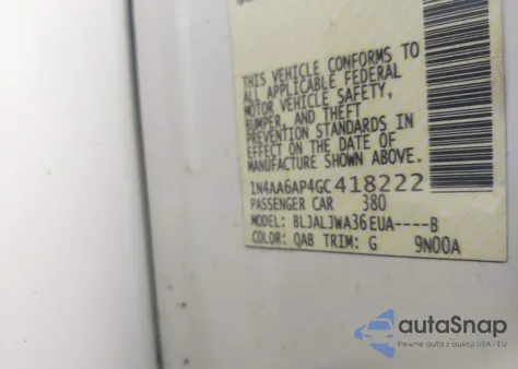 2016 Nissan Maxima 3.5 Sv from USA, damaged, VIN 1N4AA6AP4GC418222